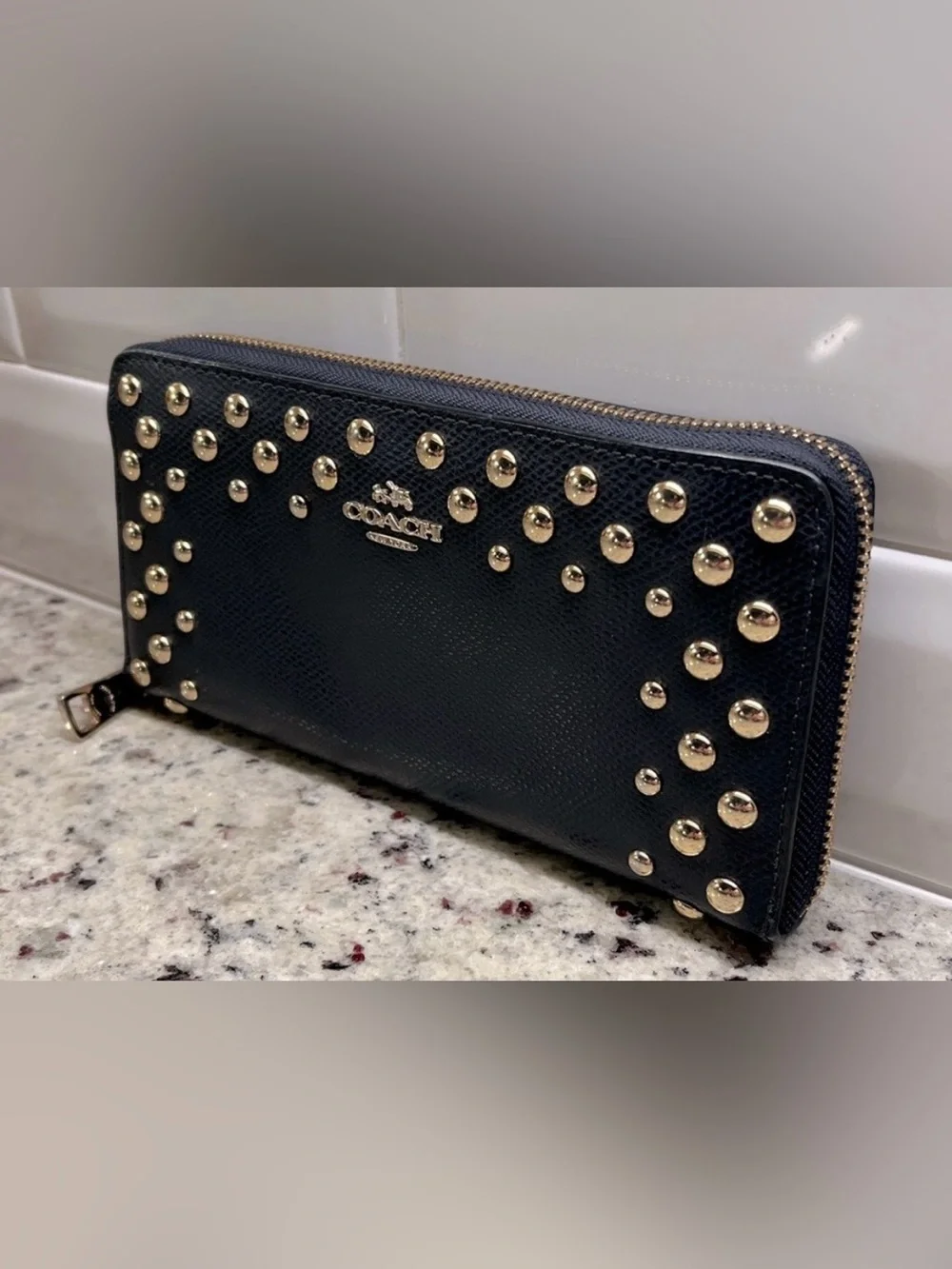COACH Navy Blue Pebble Leather Gold Stud Dreamer and Wallet Set - Picture 4 of 16